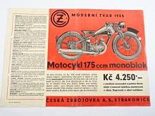 ČZ monoblok 175 ccm - jednovýfuk - 1935 - prospekt