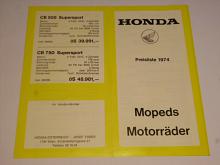 Honda - Mopeds Motorräder - Preisliste 1974 - prospekt