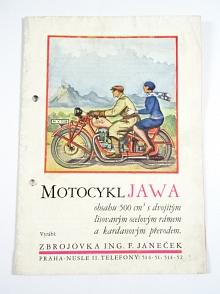 JAWA - motocykl JAWA obsahu 500 cm3 s dvojitým lisovaným ocelovým rámem a kardanovým převodem - JAWA 500 OHV Rumpál - prospekt - 1929