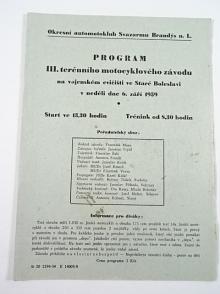 Program III. terénního motocyklového závodu - Stará Boleslav - 6. 9. 1959 - Okresní AMK Svazarmu Brandýs n. L.