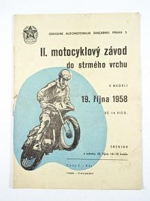 II. motocyklový závod do strmého vrchu - 19. října 1958 - Praha - program