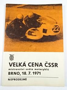 Velká cena ČSSR - mistrovství světa motocyklů - Brno 18. 7. 1971 - program + startovní listina